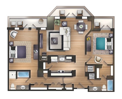 Floor plan for 2 beds, 2 baths, 1062 sqft